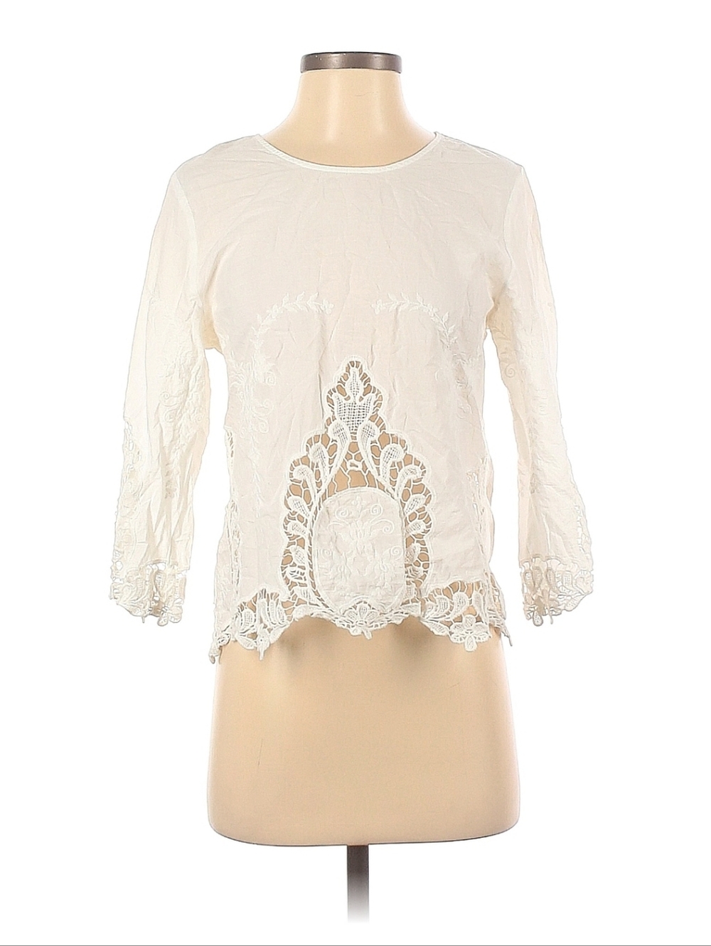 Cynthia Rowley Women's Ivory Embroidered Lace Trim Blouse 100% Cotton